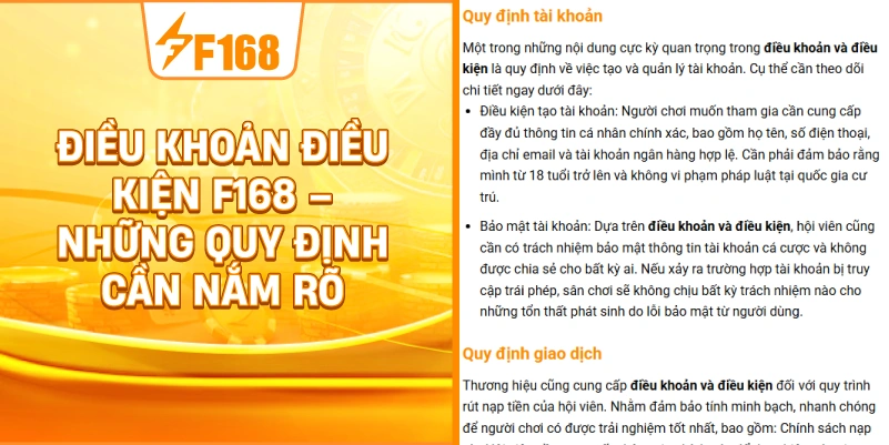 Điều Khoản Điều Kiện F168 – Những Quy Định Cần Nắm Rõ