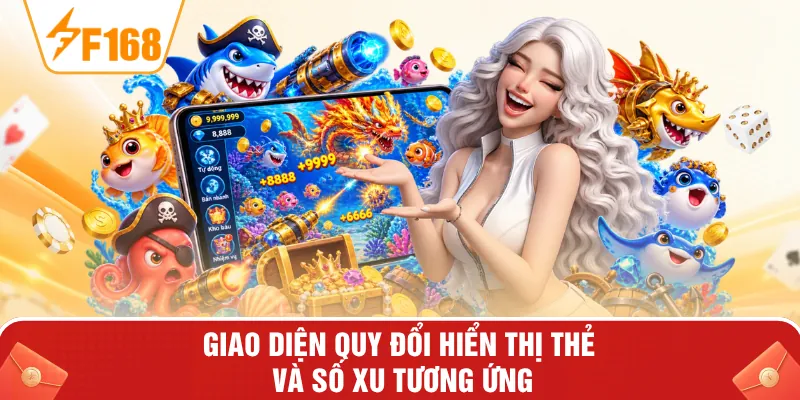 Giao diện quy đổi hiển thị thẻ và số xu tương ứng